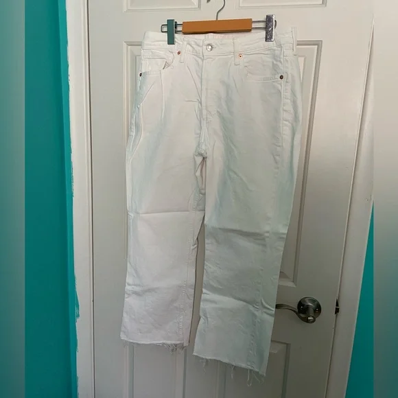 White Jeans with Distressed Hem - Picture 3 of 5
